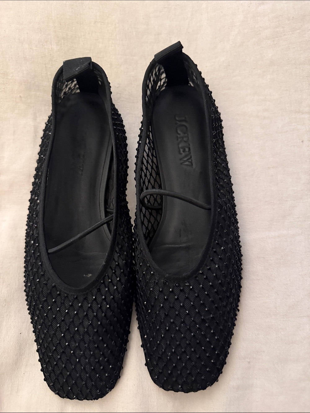 J. Crew Black Mesh Beaded Ballet Flats